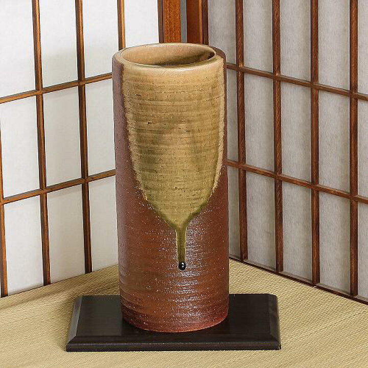 楽天市場】信楽焼 花器 緋色 ビードロ流し 筒型 寸胴 スカーレット 