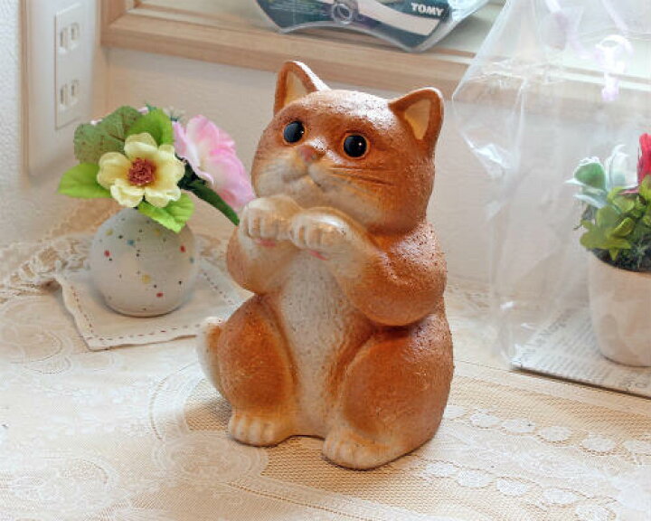 楽天市場】信楽焼 猫 置物 幸福 6号 茶 陶器 猫の置物 リアル ねこ 