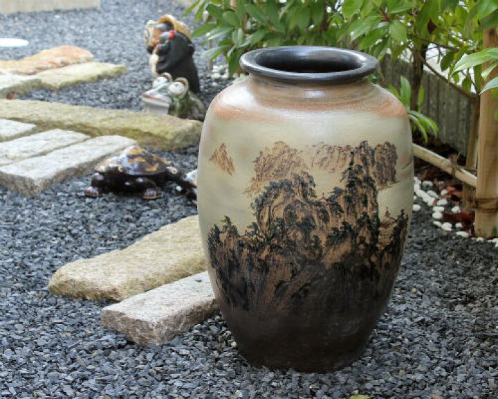 信楽焼 大きな 花瓶 山絵