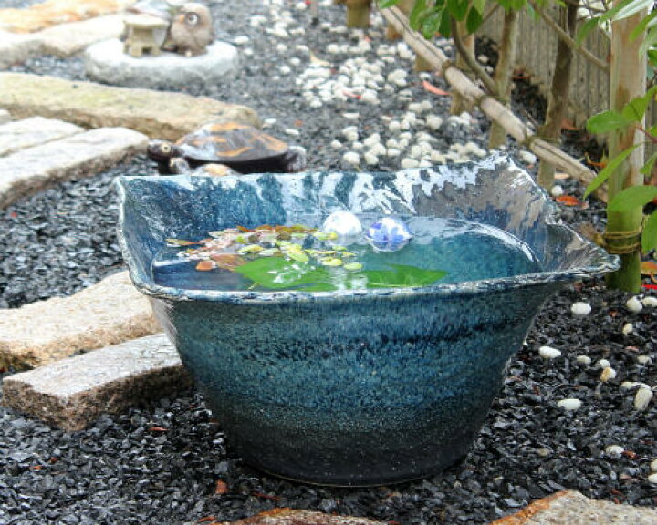 楽天市場 ポイント15倍 信楽焼 睡蓮鉢 青ガラス角形 18号 陶器 メダカ鉢 おしゃれ めだか 鉢 金魚鉢 大型 特大 水鉢 めだか鉢 メダカ ハス 鉢 水連鉢 スイレン 睡蓮 水槽 ビオトープ 信楽焼き 焼き物 Ma074 03g 夢源陶房