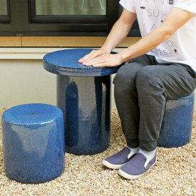 【ポイント10倍】信楽焼 ガーデンテーブル 3点 セット 生子 紫 15号(テーブル×1、ガーデンチェア×2) 陶器 雨ざらしOK アウトドア スツール付き バーベキュー 椅子 北欧 おしゃれ アンティーク(MB117-05G)