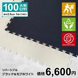 【1枚】ジョイントマット 大判 サイドパーツ付 空手 格闘技 黒/白 100cm×100cm 厚さ2cm 衝撃吸収 防音 抗菌 防臭 EVA ジムマット トレーニング 合気道 テコンドー プレイマット フロアマット ハード MUGEN 洗える キッズ パズルマット クッションマット