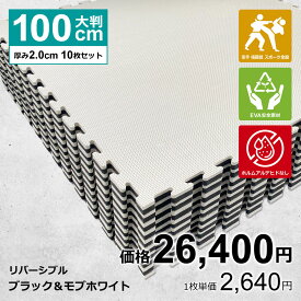 【10枚セット】ジョイントマット 大判 サイドパーツ付 空手 格闘技 黒/白 100cm×100cm 厚さ2cm 衝撃吸収 防音 抗菌 防臭 EVA ジムマット トレーニング 合気道 テコンドー プレイマット フロアマット ハード MUGEN 洗える キッズ パズルマット クッションマット