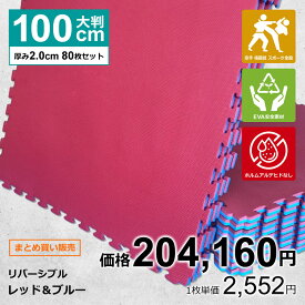 【80枚セット】ジョイントマット 大判 サイドパーツ付 空手 格闘技 赤/青 100cm×100cm 厚さ2cm 衝撃吸収 防音 抗菌 防臭 EVA ジムマット トレーニング 合気道 テコンドー プレイマット フロアマット ハード MUGEN 洗える キッズ パズルマット クッションマット