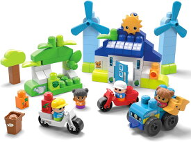 【15％OFFクーポン】メガブロック(MEGA BLOKS) グリーンタウン 自然エネルギーとエコハウス 乗りものとおうちのセット【ブロックセット】【ブロック ピース数：88ピース】 【1才~】 HCG36