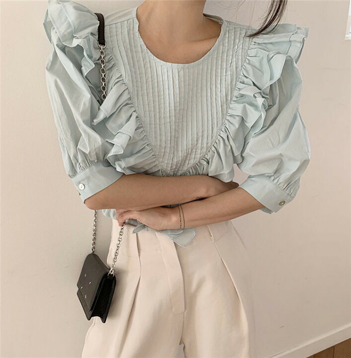 楽天市場 女性の魅力を更に引き出 韓国ファッション トップス プリーツ フリル シャツ ゆったりする Sweet系 気質 シンプル ブラウス レディース シャツ シフォンシャツ ロマンティック レース フリルブラウス フォーマル Muhly