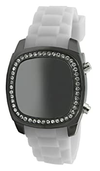 TKO ORLOGI Women 's tk571-wt Crystalized MirrorデジタルWhite Rubber Strap Watch