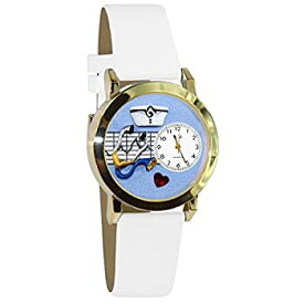 【中古】【輸入品・未使用】[男性用腕時計]Whimsical Watches Nurse Blue White Leather and Goldtone Watch Unisex Quartz Watch with White Dial Analogue Display and Mu