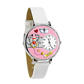【中古】【輸入品・未使用】[女性用腕時計]Whimsical Watches Nurse Pink in Silver Women's Quartz Watch with White Dial Analogue Display and White Leather Strap U-06
