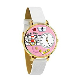 【中古】【輸入品・未使用】[女性用腕時計]Whimsical Watches Nurse Pink in Gold Women's Quartz Watch with White Dial Analogue Display and White Leather Strap G-0620