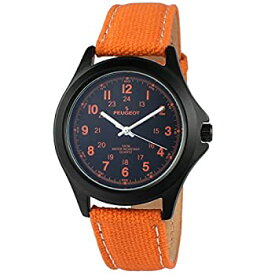 【中古】【輸入品・未使用】[プジョー] Peugeot 腕時計 Black Aviator 24Hr Time Markers%カンマ%Water-Resistant with Orange Canvas Strap アナログ クォーツ 2055OR 【並行