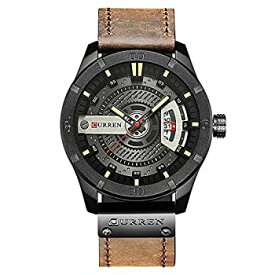 【中古】【輸入品・未使用】CURRENメンズquartz-analog Watchesミリタリースポーツブラック腕時計レザーバンド8301 ブラックブラウン