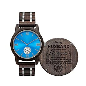 【中古】【輸入品・未使用】カスタム木製腕時計、彫刻入りメンズ木製腕時計、記念日、クリスマスプレゼント、父親へのギフトに。 Men's Standard Blue-For Husband