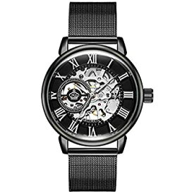 【中古】【輸入品・未使用】Sweetbless 腕時計 メンズ ロイヤルクラシック ローマインデックス 手巻き機械式腕時計 ブラックダイヤルシルバーバンド。
