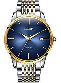 【中古】【輸入品・未使用】ビジネス メンズ腕時計 自動巻き 超薄型 文字盤 日付 防水 ツートンカラー Blue dial