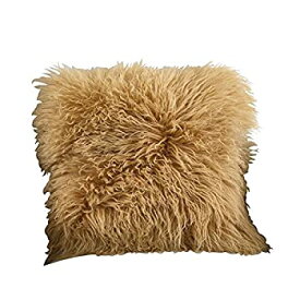 【中古】【輸入品・未使用】SARO LIFESTYLE 1-Piece Mongolian Fur Design Pillow Set%カンマ% 16-Inch%カンマ% Gold%カンマ% Square [並行輸入品]