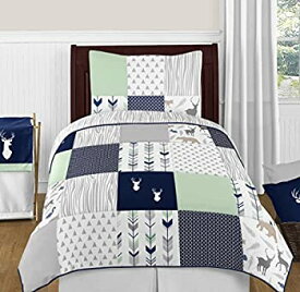 【中古】【輸入品・未使用】[スウィートジョジョデザイン]Sweet Jojo Designs Navy Blue%カンマ% Mint and Grey Woodsy Deer 4 Piece Kids Childrens Twin Bedding [並行輸入品