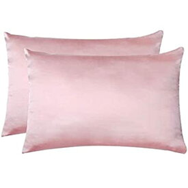 【中古】【輸入品・未使用】JiangJue サテン枕カバー 2枚セット ヘアスキン スーパーソフト 通気性 標準サイズ ホワイト/クイーン 標準 ピンク