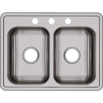 Elkay　D225193　Dayton　Three-Hole　Sink%ｶﾝﾏ%　Stainless　Double　Finish　19-Inch　Elkay　25-Inch　Steel　by　Kitchen　by　Satin　Bowl　[並行輸入品]
