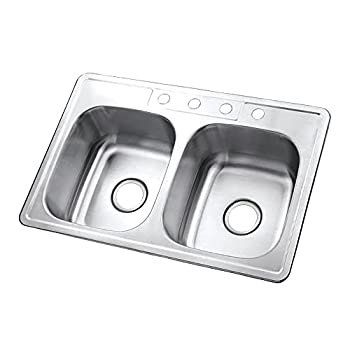 Kingston Brass Gourmetier GKTD33226 Studio Self-Rimming Double Bowl Kitchen Sink%ｶﾝﾏ% 33-Inch L ?22-Inch W ?6-Inch H%ｶﾝﾏ% Brushed Stain