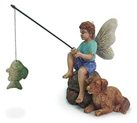 【中古】【輸入品・未使用】%ダブルクォーテ%Gone Fishin'%ダブルクォーテ% Miniature Fairy Garden Boy Fishing w/Dog Figurine