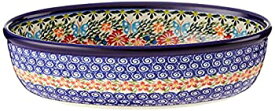 【中古】【輸入品・未使用】Polish Pottery Ceramika Boleslawiec Oval Mirek Baker 2%カンマ% 9-2/3-Inch by 6-7/10-Inch%カンマ% 5 Cups%カンマ% Royal Blue Patterns with Red Cor