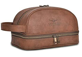 【中古】【輸入品・未使用】Vetelli Men's Leather Toiletry Bag (Dopp Kit) with Travel Bottles One Size Brown