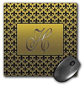 【中古】【輸入品・未使用】3dRose LLC 8 X 8 X 0.25 Inches Mouse Pad%カンマ% Elegant Letter H Embossed Gold Frame in Black Fleur-De-Lis Pattern on Gold Background (mp