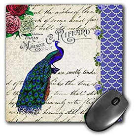 【中古】【輸入品・未使用】3dRose LLC 8 x 8 x 0.25 Inches Vintage Peacock on Cream Red Roses Flowers Royal Blue Fancy Stylish Elegant Hand Text Pattern Mouse Pad