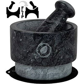 【中古】【輸入品・未使用】Granite Mortar and Pestle Set - REVERSIBLE - Large Stone Set with FREE Silicone Lid/Mat and Spoon [14cm%カンマ% 590ml] by Laevo Cook