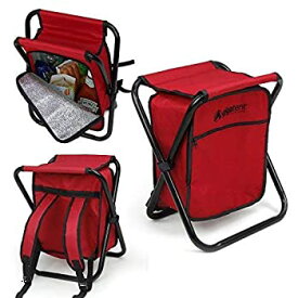 【中古】【輸入品・未使用】Folding Cooler and Stool Backpack - Multifunction Red Collapsible Camping Seat and Insulated Ice Bag with Padded Shoulder Straps - by G