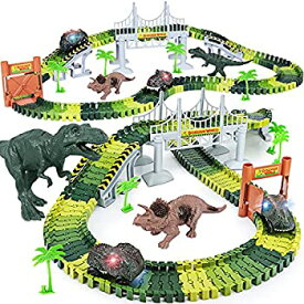 【中古】【輸入品・未使用】恐竜おもちゃ 156ピース 自分で作る恐竜ワールドロードレース 柔軟なトラックプレイセットとクールな恐竜カー2台 3歳 4歳 5歳 6歳以上の男の子と