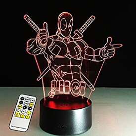 【中古】3Dランプ デッドプール リモコン 男の子へのギフトに最適 アクリルテーブル ナイトライト 家具 装飾 カラフル 7色変化 家庭用アクセサリー