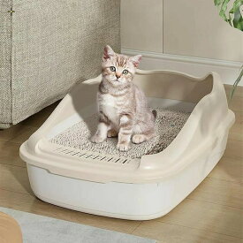 【P20限定】猫トイレ 大きめ 深め 大容量 小型 大型 猫 シンプル 広々サイズ 四角 におい対策 開放式 飛び散り防止 フード付き ペットトイレ ネコ用品 清潔 猫用品 尿や砂