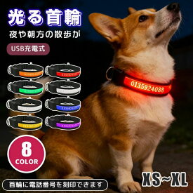 【楽天スーパーSALE限定半額OFF】首輪 光る 犬 猫 刻印可能 光る首輪 夜間 名入れ可 発光首輪 綺麗 散歩 LED首輪 夜光 犬の首輪 軽量 USB充電 電話番号入り LEDライト か