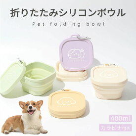 シリコンボウル フードボウル ペット用 折りたたみ フタ付き 食器 餌皿 カラビナ付き 折り畳み 給水 餌入れ 水飲み お散歩 おでかけ 水