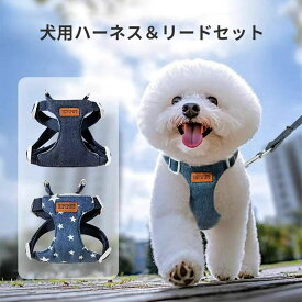犬 猫 ハーネス リード セット デニム ショルダーリード 胴輪 布製 軽量 小型犬 中型犬 猫用 ネコ 柔らかい 胸当て おしゃれ 犬 ハーネス リード付き 犬用 可愛い おしゃれ 猫 ウェアハーネス 脱げない いぬ マジックテープ 超小型犬 散歩 お出かけ バックル 着脱簡単