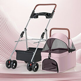 4輪ペットカート 分離型 超軽量 対面式 自立式 犬用ベビーカー ペットキャリー 犬カート 犬用バギー 折りたたみ式 自立可 多頭 小型犬 中型犬 犬バギー 猫用 前輪360°後輪ブレーキ付 多機能 散歩 手提げ かごバッグ 取り出し可能