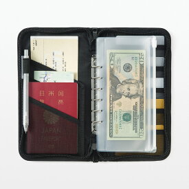 【無印良品 公式】ポリエステル　パスポートケース　クリアポケット付 黒　約23．5×13×2．5cm トラベル 旅行 携帯用