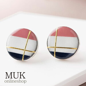 ピアス フレンチ クラシカル ホワイト 丸 陶器 バイカラー 美濃焼 日本製 金属アレルギー チタンポスト ほっこり 北欧 温かみのある 焼き物 タイル レトロ モダン ナチュラル muk プレゼント