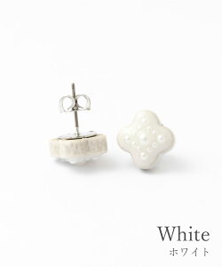 ピアス チタン チタンポスト チタンピアス 金属アレルギー 美濃焼 【MIKELO】 ミケロ 日本製 伝統工芸 陶器 焼き物 小花 開花 パール 蒼 ホワイト 白 あお muk プレゼント ギフト クリスマスプレ