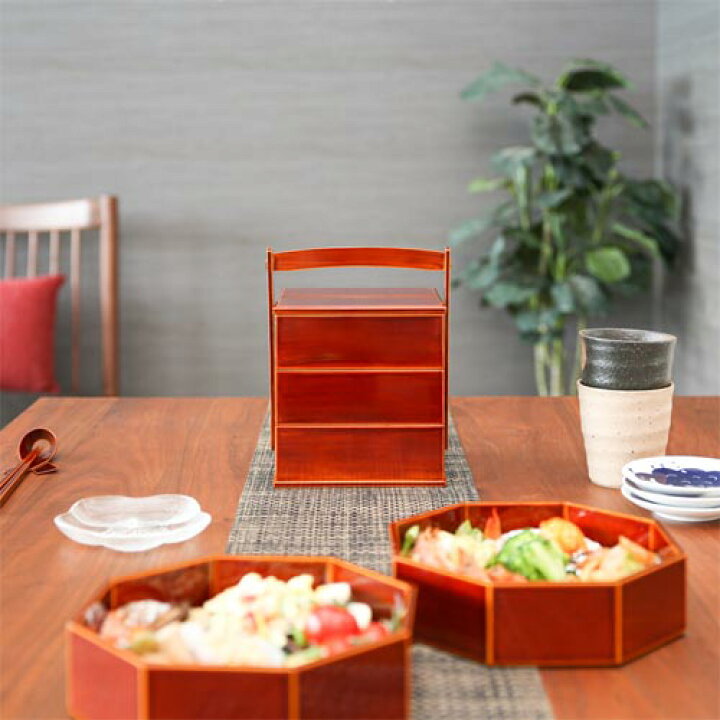 楽天市場】飛騨春慶 福壽漆器店 手提三段重 伝統工芸品 木製 お重箱 