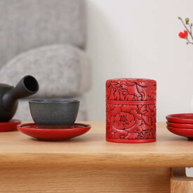 村上木彫堆朱 fujii 藤井漆工 茶筒 牡丹唐草伝統工芸品 テーブルウエア