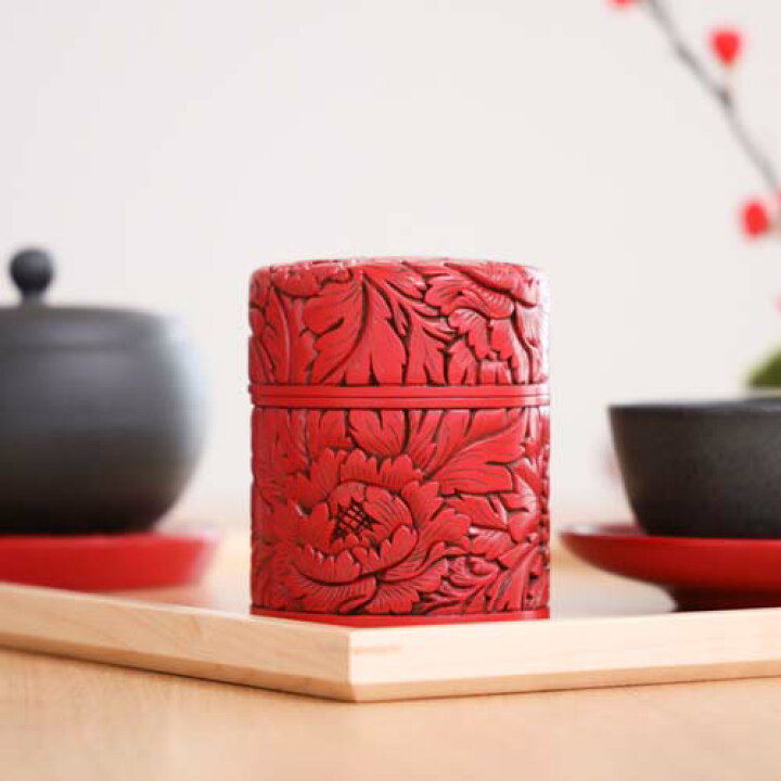 楽天市場】村上木彫堆朱 藤井漆工 茶筒 牡丹唐草 伝統工芸品 テーブル 