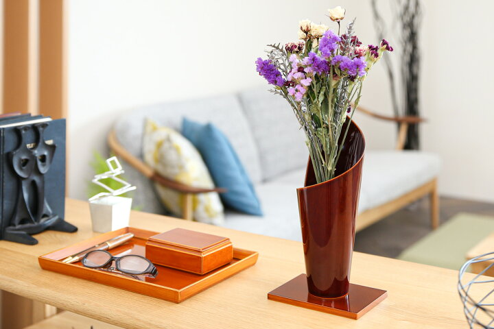 飛騨 春慶塗 花器 置き台付き 花瓶 フラワーベース 漆器 インテリア レトロ
