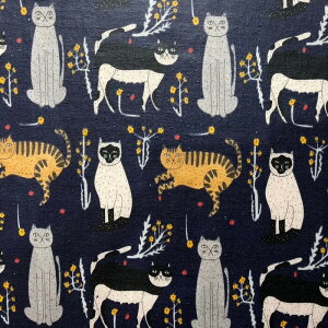 emoemo エモエモ 綿麻 キャンバス ねこ ラミネート【REMP3】 50cm単位 切り売り 生地 全3色 106cm幅
