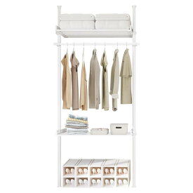 突っ張りラック ハンガーラック 高さ調節 横幅伸縮 リビング収納 ランドリーラック 頑丈 突っ張り棚 壁面収納 幅約80～120cm x 高さ110～300cm (ホワイト, 02)