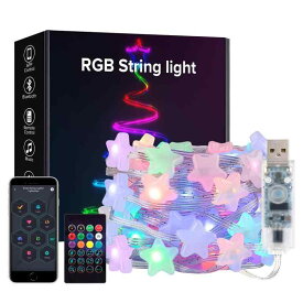 イルミネーションライト 5M 33LEDs 乳白色の星型 フェアリーライト 虹の色 WS2812BIC USB式 クリスマス飾り IP65防水 コントローラー IRリモコン付き P制御 ストリングライト 1600万色 調