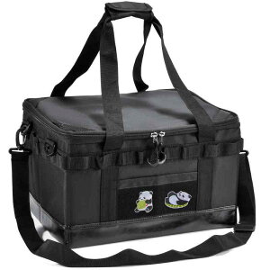 収納ボックス アウトドアバッグ キャンプ コンテナ 32L/62L 仕切り板付 折りたたみ可能 大容量 ショルダーストラップ付き 軽量 持運び便利 車載収納 ソロキャンプ用 (32L ブラック)