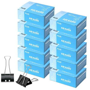 プラス ダブルクリップ エアかる 超特大 ブラック 100個(10個入×10箱) 35-546×10